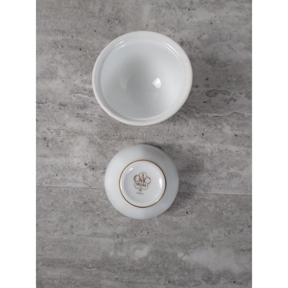 Trinket Box Dish w Lid, Okura Japan, Round, White‎ w Gold Trim - Picture 7 of 9